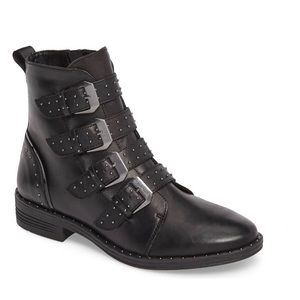 Steve Madden Black Combat Boots with Silver Buckles